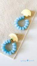 Load image into Gallery viewer, Half Moon Brass and Sky Blue Gemstones Earrings