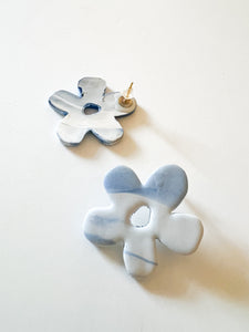 Marbled Blue and White Clay Stud Earrings