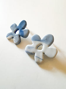 Marbled Blue and White Clay Stud Earrings