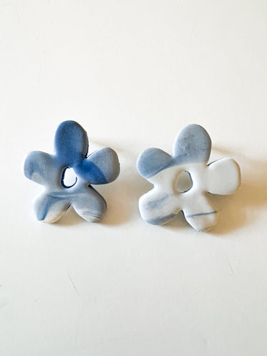 Marbled Blue and White Clay Stud Earrings