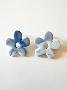 Marbled Blue and White Clay Stud Earrings