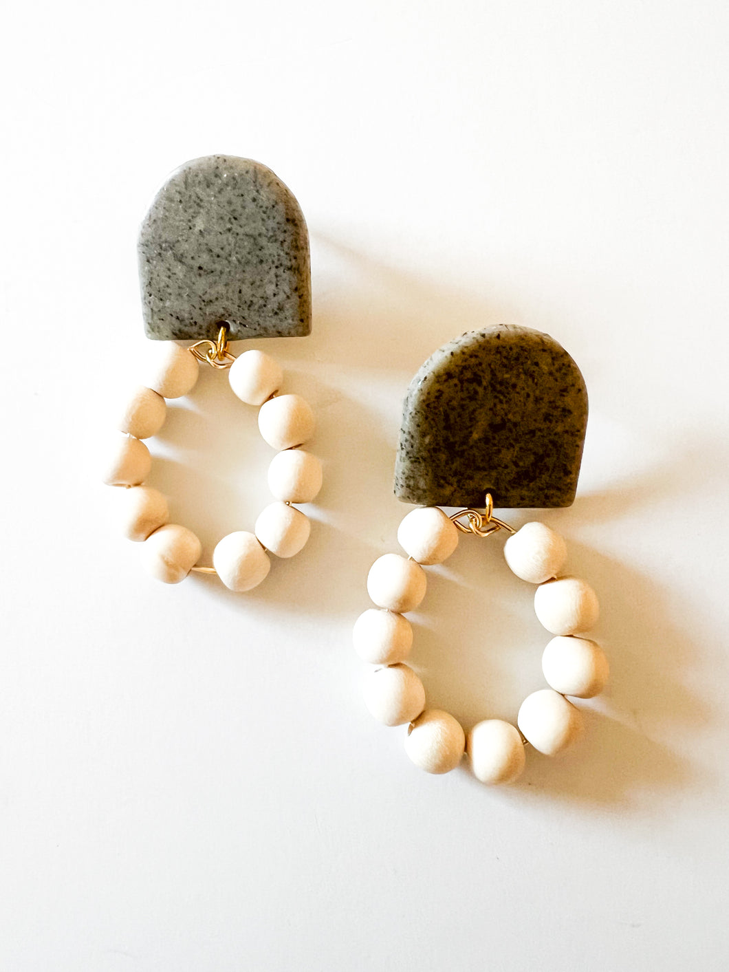 Gray Clay Post with White Wood Earrings