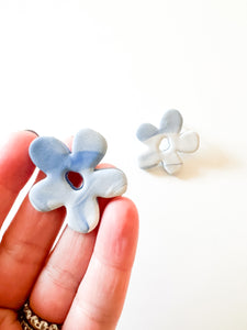 Marbled Blue and White Clay Stud Earrings