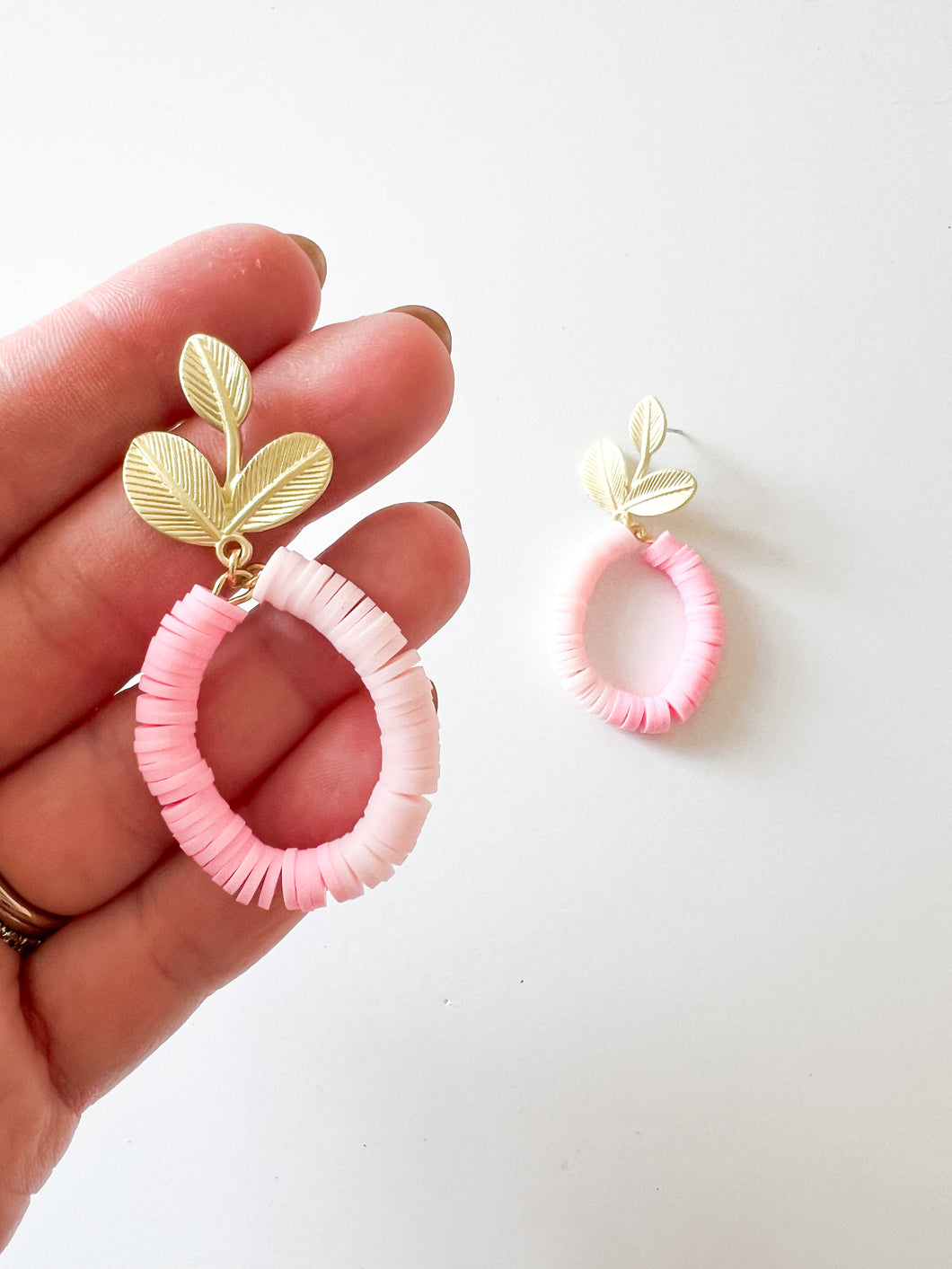 Gold and Pink Floral Color Block Earrings