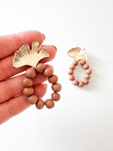 Load image into Gallery viewer, Brass Gingko and Brown Wood Earrings