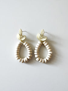 Gold Leaf with White Wood Earrings