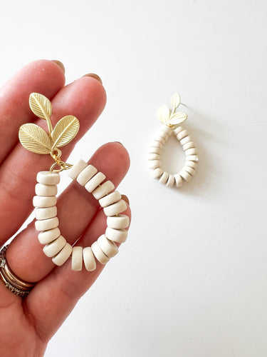 Gold Leaf with White Wood Earrings