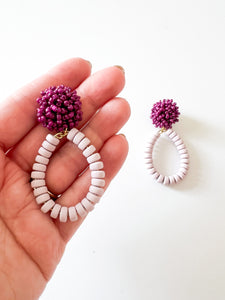 Plum Beaded Post with Lavender Clay Earrings