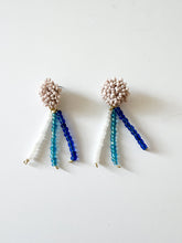 Load image into Gallery viewer, Ivory Beaded Post with Blue Mix Earrings