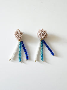 Ivory Beaded Post with Blue Mix Earrings