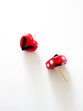 Load image into Gallery viewer, Red and Black Heart Post Earrings