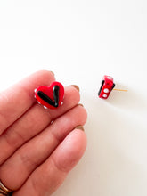 Load image into Gallery viewer, Red and Black Heart Post Earrings