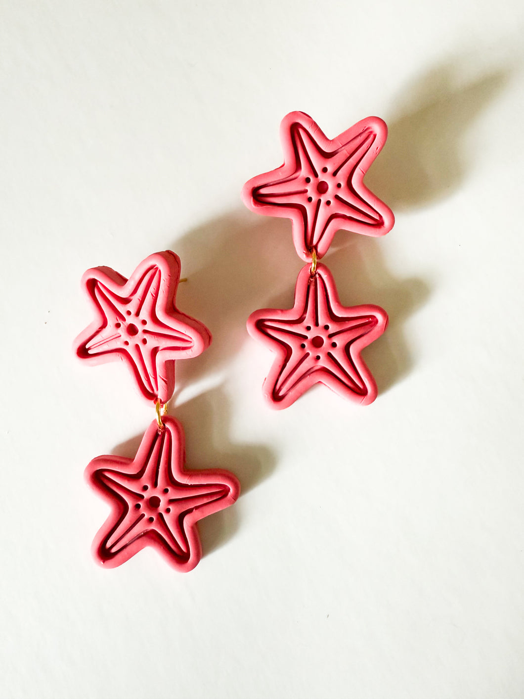 Ballet Pink Clay Double Starfish Earrings