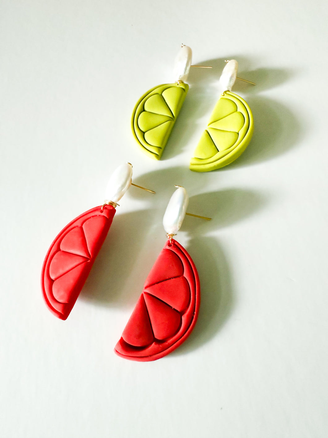 Freshwater Pearl and Citrus Clay Earrings