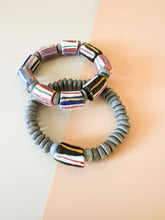 Load image into Gallery viewer, Striped Krobo Glass with Gray Discs Bracelet