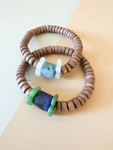 Load image into Gallery viewer, Speckled Glass with Brown Wood Bracelet