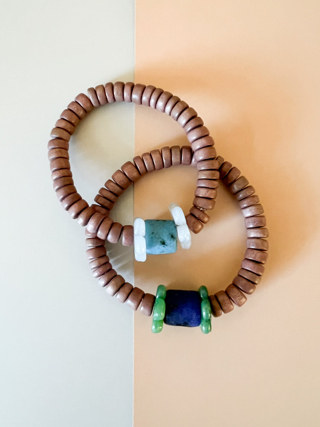 Speckled Glass with Brown Wood Bracelet