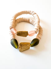 Load image into Gallery viewer, Brass with Sea Glass and Tan Clay Bracelet