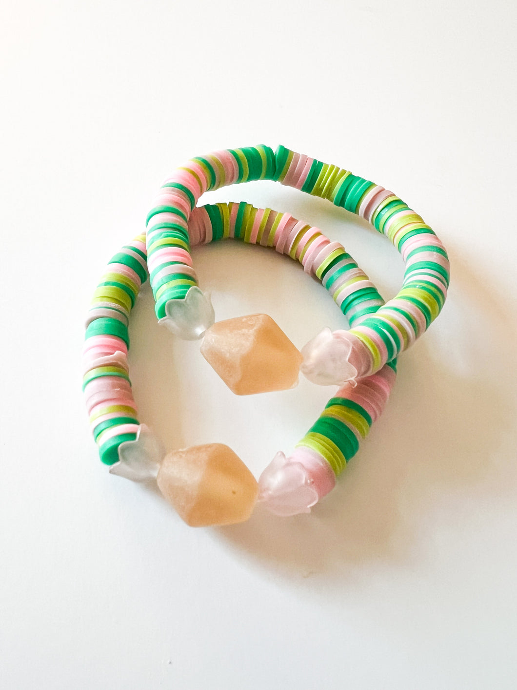 Pink Sea Glass and Confetti Clay Bracelet