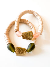 Load image into Gallery viewer, Brass with Sea Glass and Tan Clay Bracelet