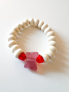 Mix of Pinks Sea Glass and Acrylic Floral Bracelet