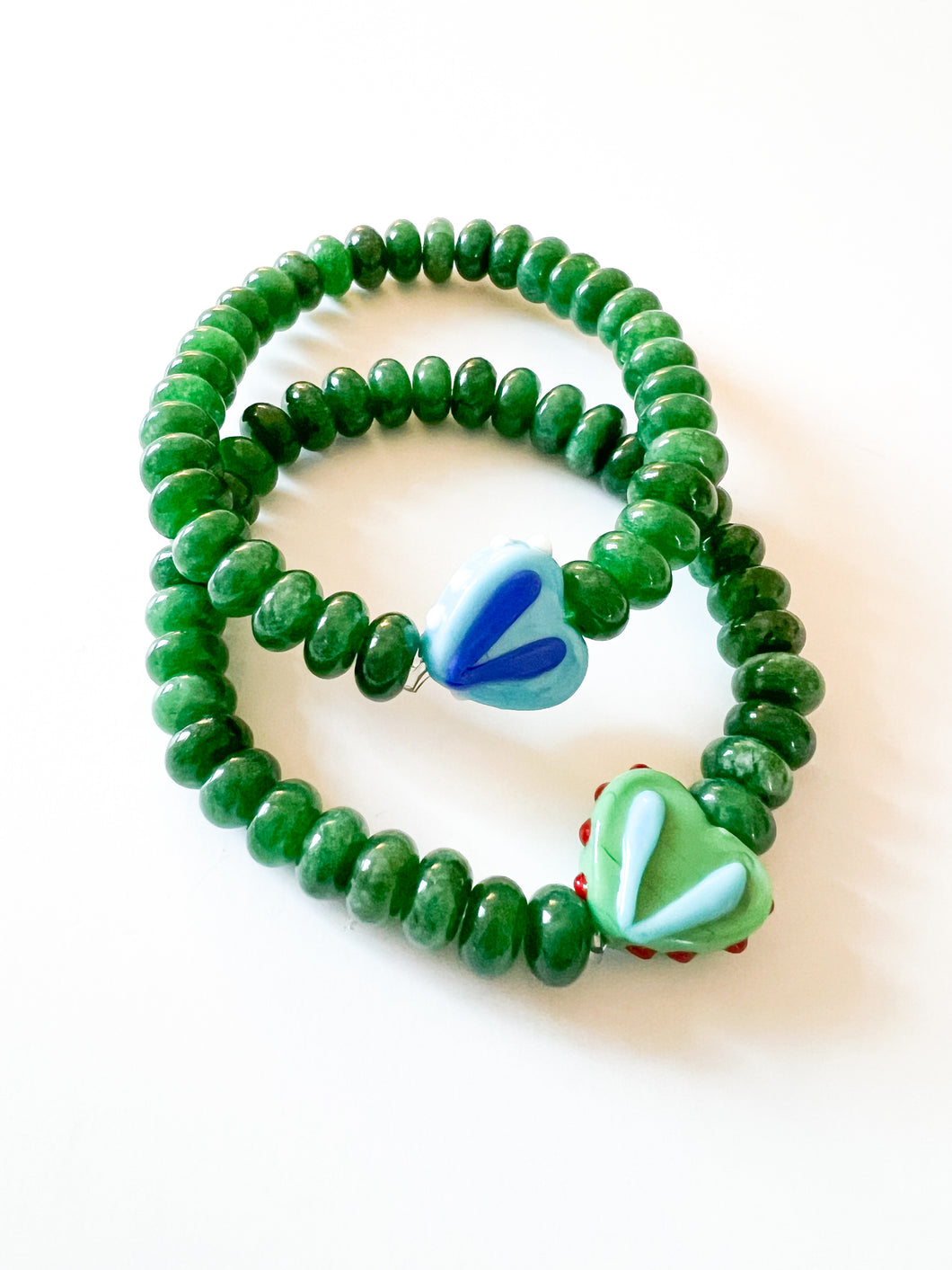 Blue Heart with Green Gemstones Bracelet