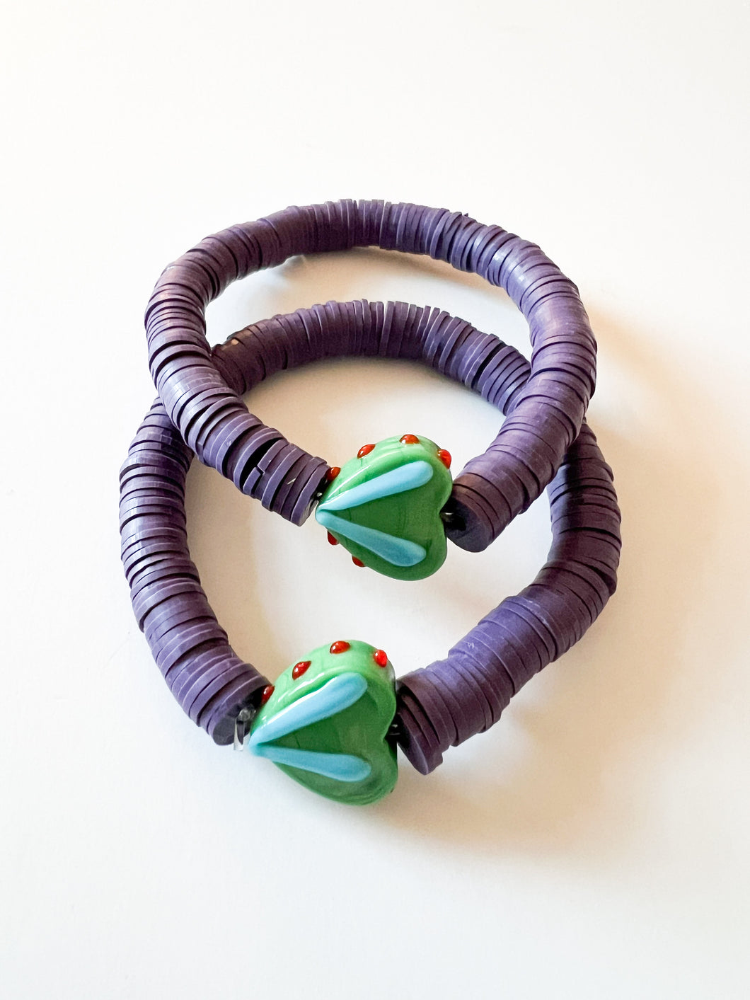 Green Heart with Plum Clay Bracelet