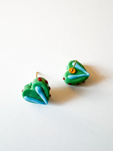 Green and Turquoise Glass Heart Post Earrings