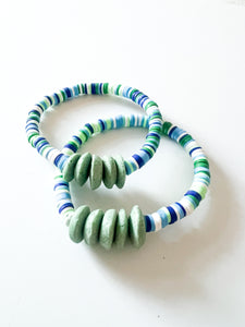 Green Glass with Blue Confetti Clay Bracelet