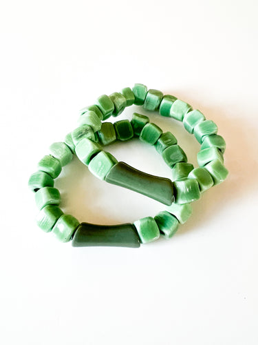 Mix of Greens Acrylic and Ceramic Square Bracelet