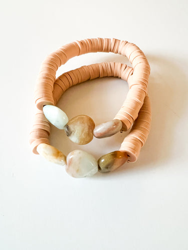 Beige Clay and Amazonite Heart Bracelet