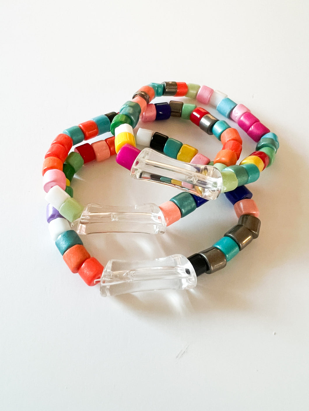 Clear Bamboo and Confetti Glass Bracelet