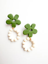 Load image into Gallery viewer, Olive Floral Clay and White Wood Post Earrings