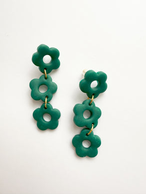 Emerald Triple Flower Post Earrings