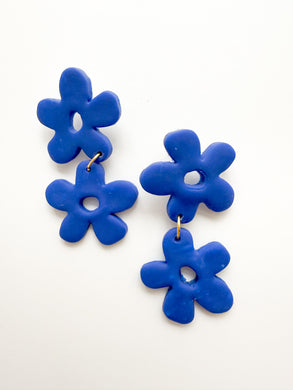 Royal Blue Double Floral Post Earrings