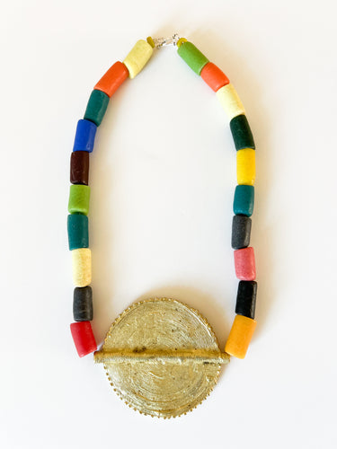 Confetti Recycled Glass Brass Pendant Necklace