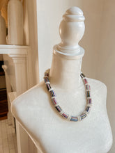 Load image into Gallery viewer, Striped Krobo Glass with White Discs Necklace
