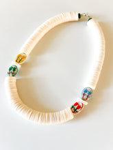 Load image into Gallery viewer, Recycled Ivory Vinyl and Floral Ceramic Necklace