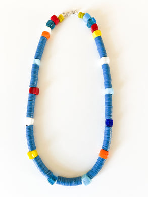 Recycled Royal Blue Vinyl with Confetti Glass Necklace