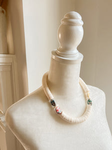 Recycled Ivory Vinyl and Floral Ceramic Necklace