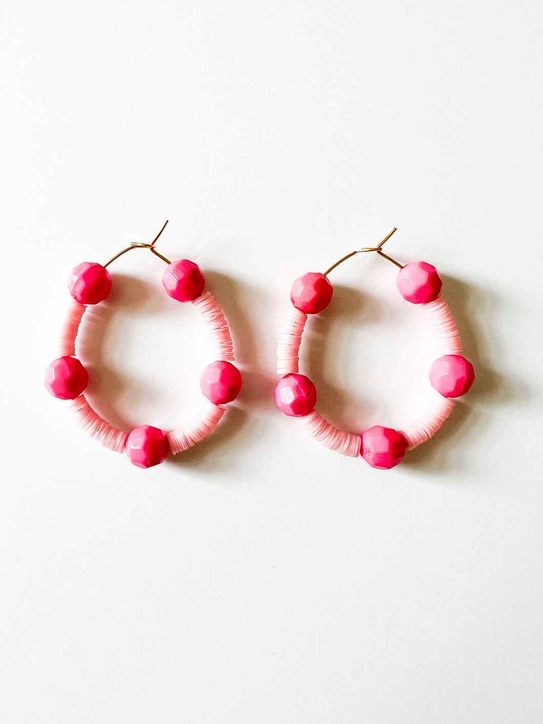 Flamingo Pink Clay and Faceted Hoops