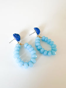 Blue Raffia with Sky Blue Gemstones Earrings