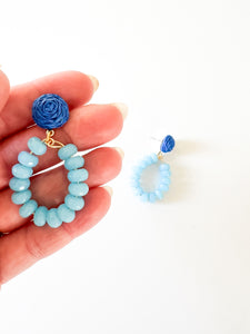 Blue Raffia with Sky Blue Gemstones Earrings