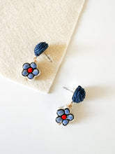 Load image into Gallery viewer, Mix of Blues Raffia and Ceramic Floral Earrings