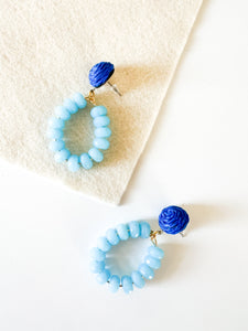 Blue Raffia with Sky Blue Gemstones Earrings