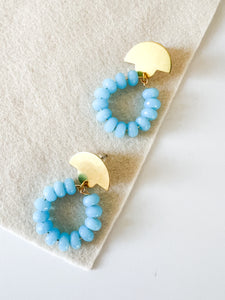 Half Moon Brass and Sky Blue Gemstones Earrings