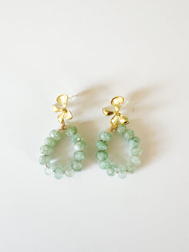 Floral Brass with Green Gemstones Earrings