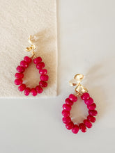 Load image into Gallery viewer, Floral Brass with Magenta Gemstones Earrings