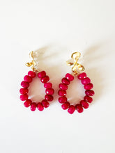 Load image into Gallery viewer, Floral Brass with Magenta Gemstones Earrings