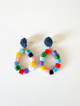 Load image into Gallery viewer, Blue Raffia with Confetti Glass Earrings